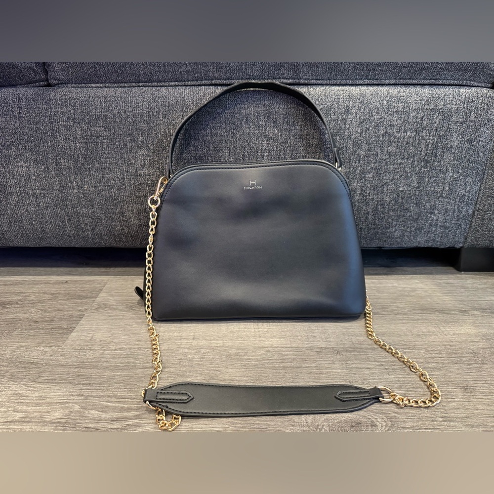 H by Halston Elegant Black Handbag with Gold Chain